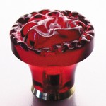 Möbelknopf rot Glas mit floralem Muster